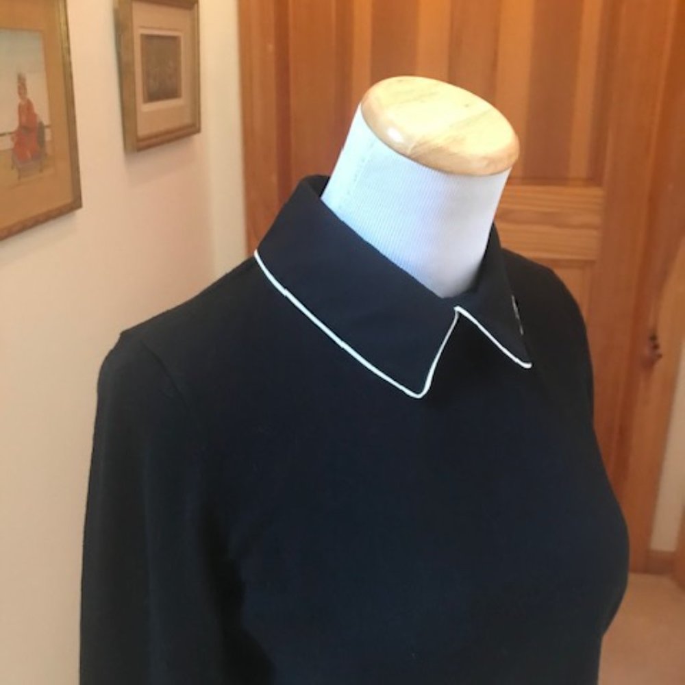 NWT - VINCE CAMUTO Black Peter Pan Collar Long Sleeve Shirttail Sweater Top - PS - Picture 4 of 11